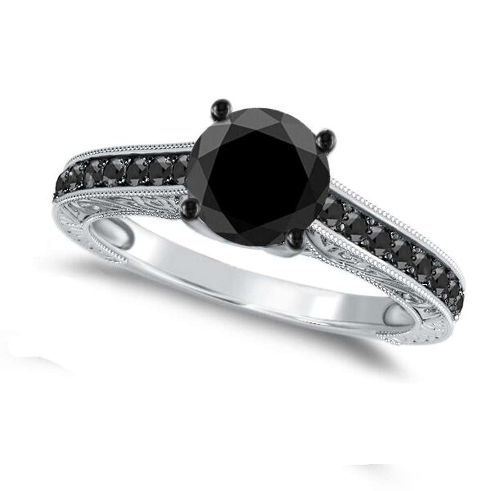Carat Black Diamond Black Rhodium Plated Engagement Ring in