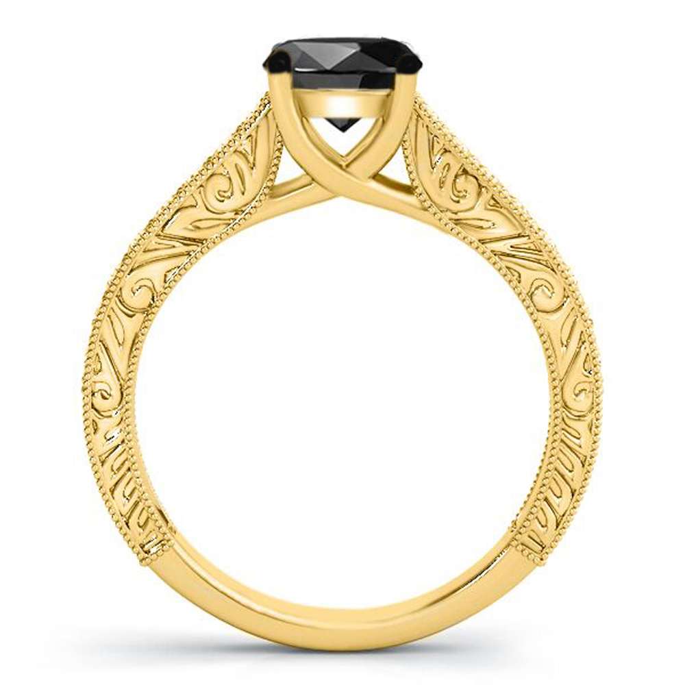 1.25 Carat Black Diamond Black Rhodium Plated Engagement Ring prong 10K Rose, White & Yellow Gold