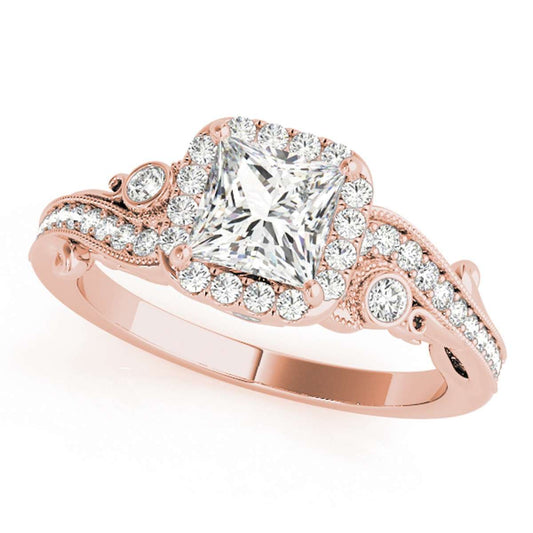 MauliJewels 0.56 Carat Halo Princess and Round Diamond Engagement Wedding Ring for Women in 14K Solid Rose, White & Yellow Gold Mauli Jewels