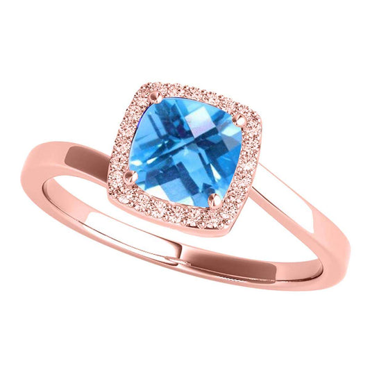 MauliJewels 2.4 Carat Diamond And Cushion Cut Blue-topaz Halo Engagement Wedding Ring In10K Solid Rose, White & Yellow Gold