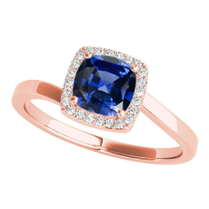 MauliJewels  2.4 Carat Halo Diamond And Cushion Cut Created Tanzanite Wedding Ring for Women 10K Solid Rose, White Yellow Gold