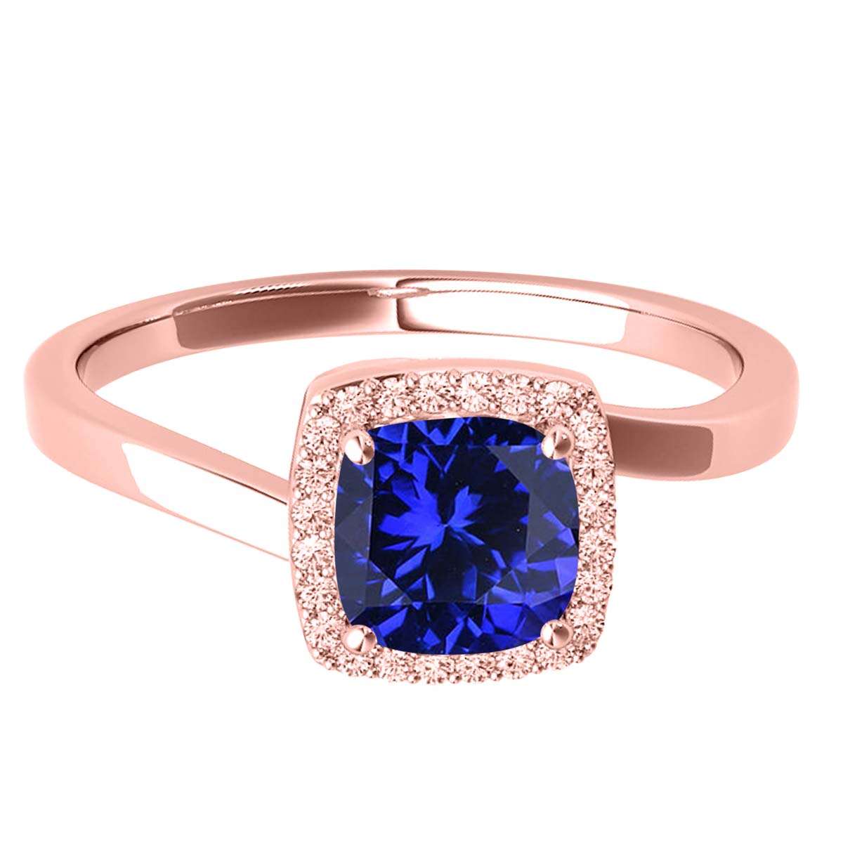 MauliJewels  2.4 Carat Halo Diamond And Cushion Cut Created Tanzanite Wedding Ring for Women 10K Solid Rose, White Yellow Gold