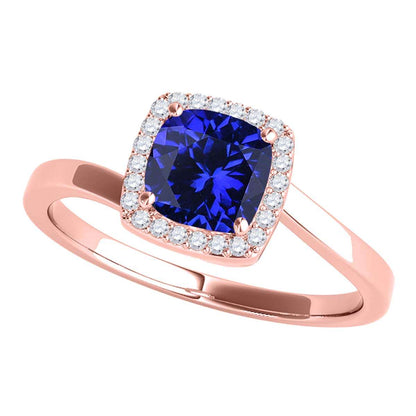 MauliJewels  2.4 Carat Halo Diamond And Cushion Cut Created Tanzanite Wedding Ring for Women 10K Solid Rose, White Yellow Gold