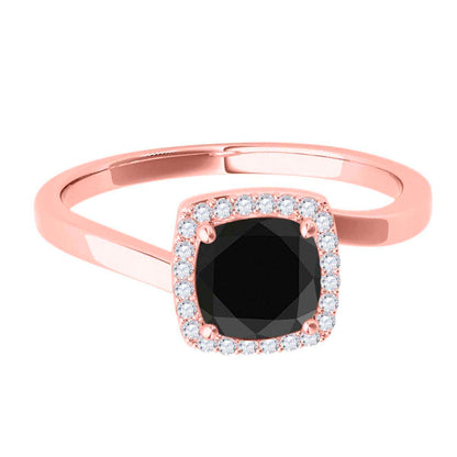 MauliJewels 2.65 Carat Cushion Black And White Diamond Halo Engagement Wedding Ring In18K Solid Rose, White & Yellow Gold