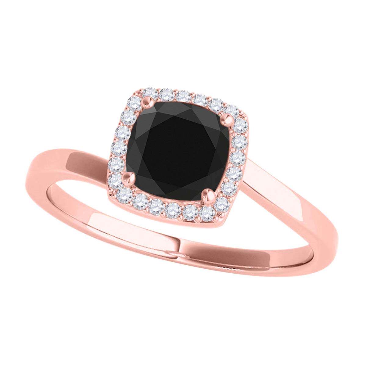 MauliJewels 2.65 Carat Cushion Black And White Diamond Halo Engagement Wedding Ring In18K Solid Rose, White & Yellow Gold