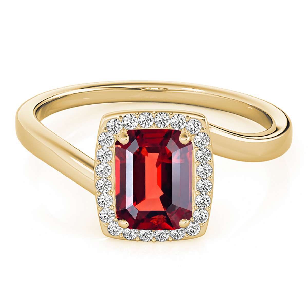 MauliJewels Rings for Women 1.10 Carat Emerald Shape Garnet And Diamond Ring prong 10K Solid Yellow Gold