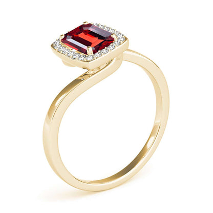 MauliJewels Rings for Women 1.10 Carat Emerald Shape Garnet And Diamond Ring prong 10K Solid Yellow Gold