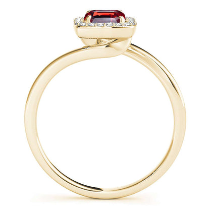 MauliJewels Rings for Women 1.10 Carat Emerald Shape Garnet And Diamond Ring prong 10K Solid Yellow Gold