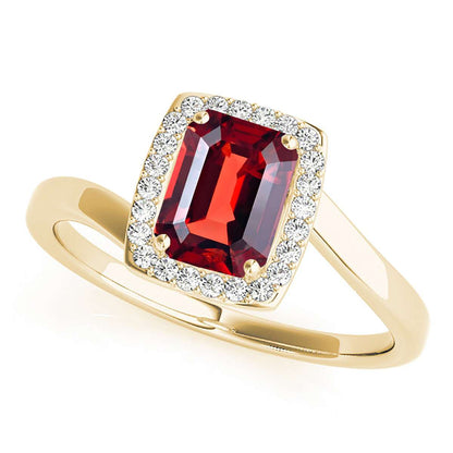 MauliJewels Rings for Women 1.10 Carat Emerald Shape Garnet And Diamond Ring prong 10K Solid Yellow Gold