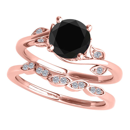 MauliJewels 1.15 Carat Black And White Diamond Bridal Ring Set For Women Crafted In 14K Solid Rose White Yellow Gold