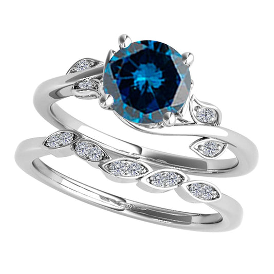 MauliJewels  1.15 Carat  White And Blue Diamond Bridal Set Engagement Wedding Ring for Women Prong-Setting 14K Solid Rose, White Yellow Gold Mauli Jewels