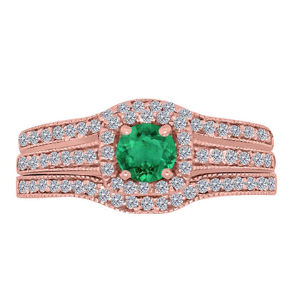 MAULI JEWELS 1.55 Carat Prong Setting Natural Diamond & Emerald  Gemstone Trio Ring in 10K White, Yellow, and Rose Gold