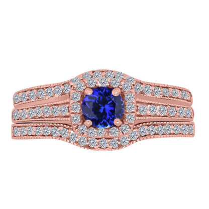 MAULI JEWELS 1.55 Carat Prong Setting Natural Diamond & Tanzanite Gemstone Trio Ring in 10K White, Yellow, and Rose Gold