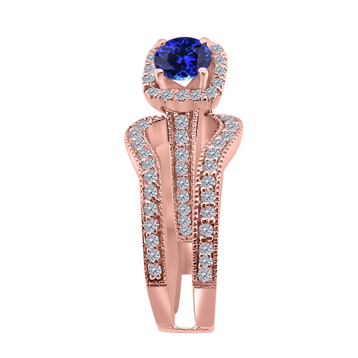 MAULI JEWELS 1.55 Carat Prong Setting Natural Diamond & Tanzanite Gemstone Trio Ring in 10K White, Yellow, and Rose Gold