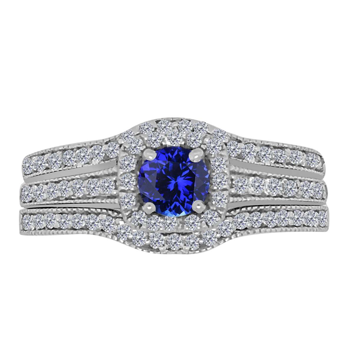 MAULI JEWELS 1.55 Carat Prong Setting Natural Diamond & Tanzanite Gemstone Trio Ring in 10K White, Yellow, and Rose Gold