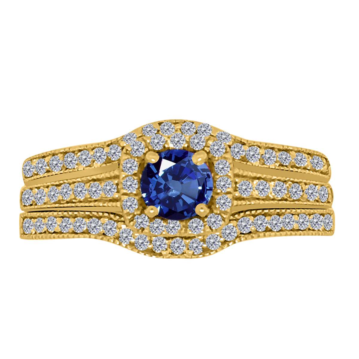 MAULI JEWELS 1.55 Carat Prong Setting Natural Diamond & Sapphire Gemstone Trio Ring in 10K White, Yellow, and Rose Gold