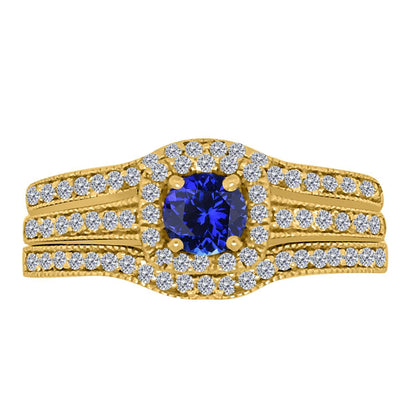 MAULI JEWELS 1.55 Carat Prong Setting Natural Diamond & Tanzanite Gemstone Trio Ring in 10K White, Yellow, and Rose Gold