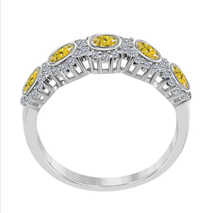 MauliJewels 1.00 Carat Yellow And White Diamond Engagement Wedding Rings For Women Prong And Bezel Setting 14K Yellow White Rose Gold Mauli Jewels