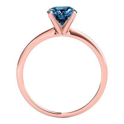 MAULI JEWELS 1.00 Carat Round Blue Diamond Prong Set Classic Solitaire Ring In 14K Solid Rose White Yellow Gold,