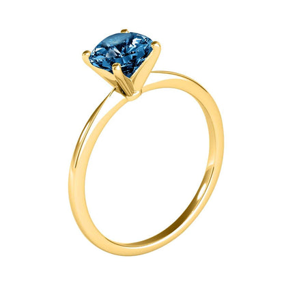 MAULI JEWELS 1.00 Carat Round Blue Diamond Prong Set Classic Solitaire Ring In 14K Solid Rose White Yellow Gold,