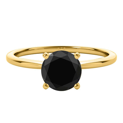 MAULI JEWELS 1.50 Carat Round Black Diamond Prong Set Classic Solitaire Ring In 10K Solid Rose White Yellow Gold,