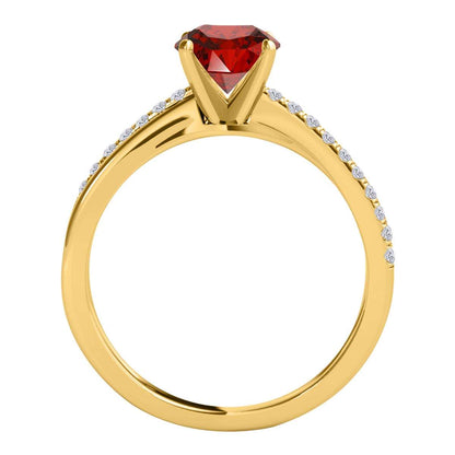 MAULI JEWELS 1.00 Carat Natural Brilliant Cut Red White Diamond Solitaire Twisted Shank Engagement Wedding Ring In 18K Solid Gold