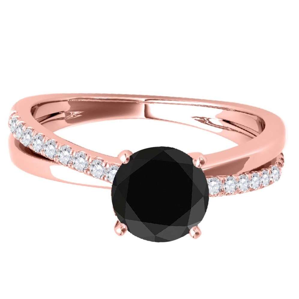 MAULI JEWELS 1.25 Carat Brilliant Cut Black And White Diamond Twisted Shank Solitaire Engagement Wedding Ring In 10K Solid Rose Gold White Yellow Gold