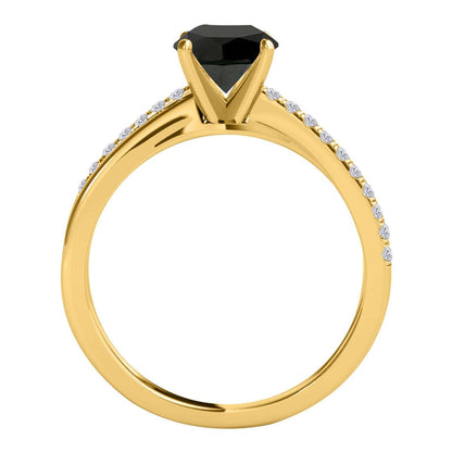 MAULI JEWELS 1.25 Carat Brilliant Cut Black And White Diamond Twisted Shank Solitaire Engagement Wedding Ring In 10K Solid Rose Gold White Yellow Gold