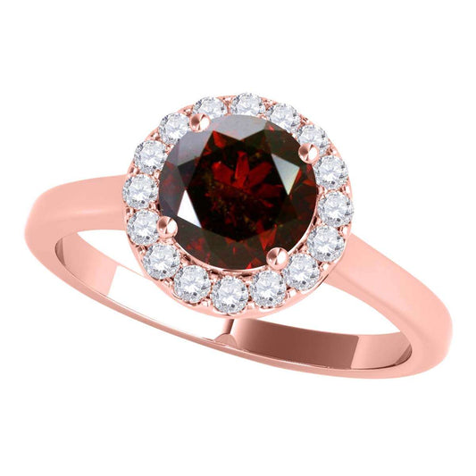 1.25 Carat Brilliant Cut Red And White Diamond Halo Engagement Wedding Ring For Women In 14K Solid Rose White Yellow Gold Mauli Jewels