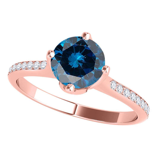 1.15 Carat Blue And White Diamond  Engagement Wedding Ring For Women In 14K Solid Rose White Yellow Gold