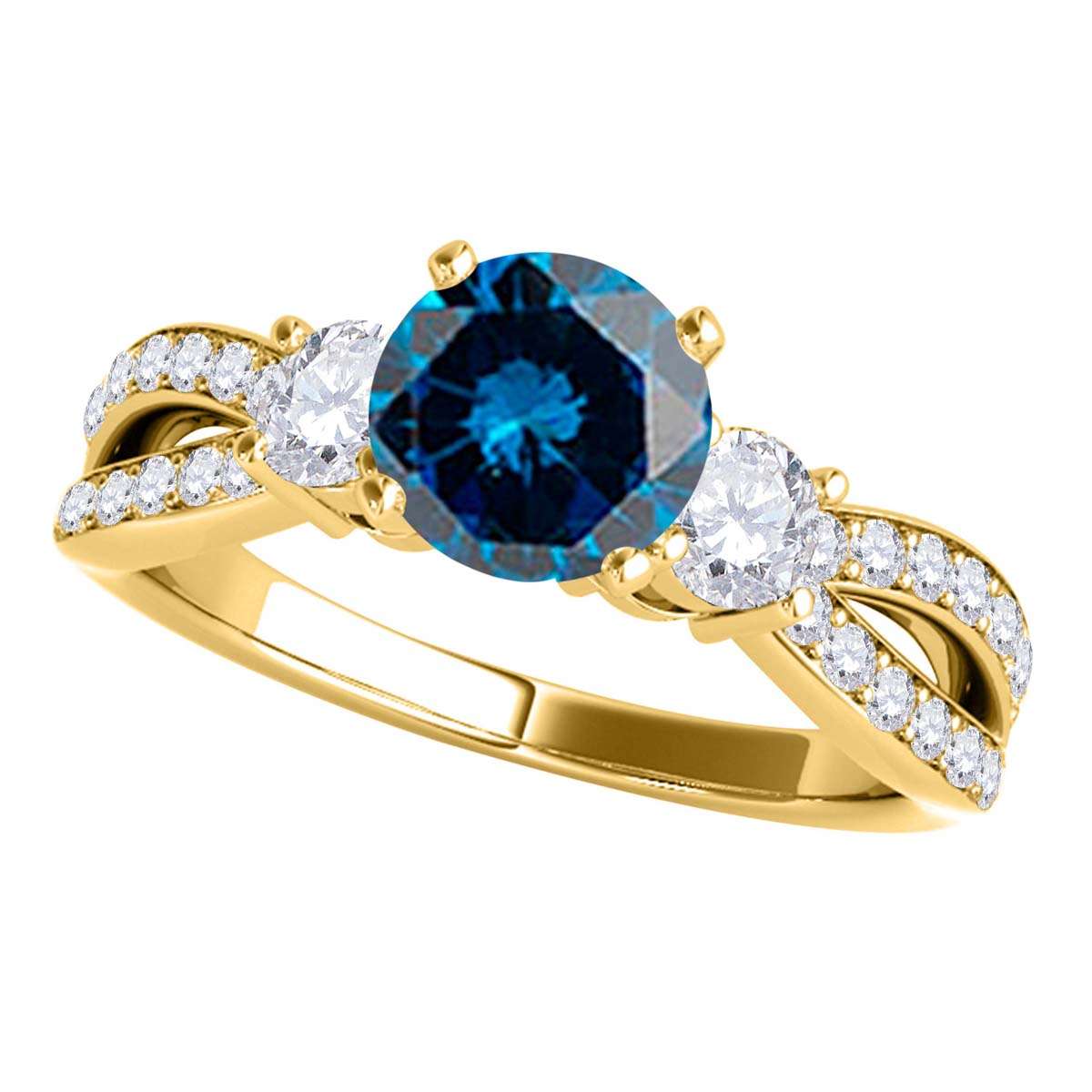 Blue And White 1.75 Carat Natural Diamond Engagement Rings For Women In 14K Rose;  Yellow, White Solid Gold