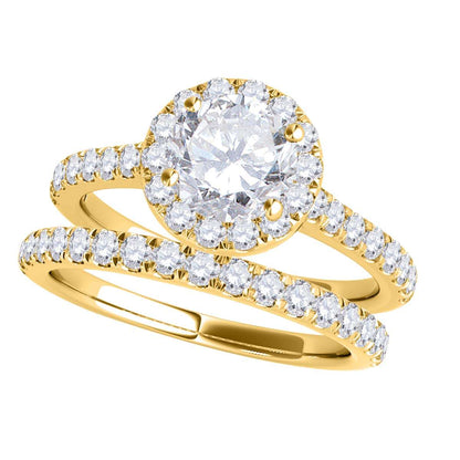 1.6 Carat Bridal Set  White Diamond Halo Engagement Ring In 18K Rose White & Yellow Gold