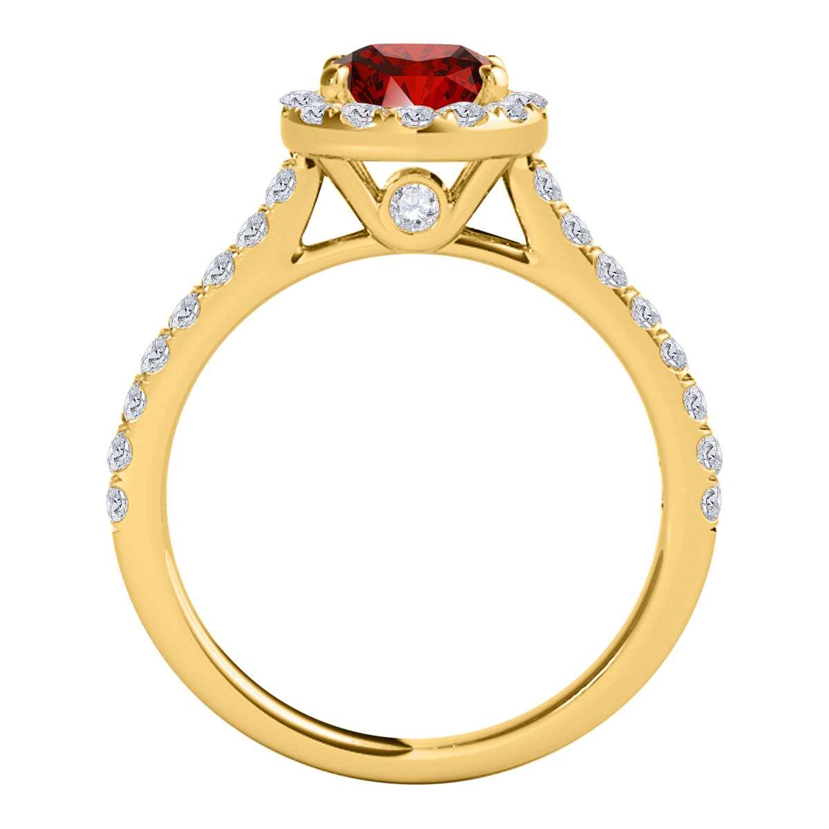 1.6 Carat Red and White Diamond Halo Bridal Set Engagement Ring in 18K Rose, White, and Yellow Gold