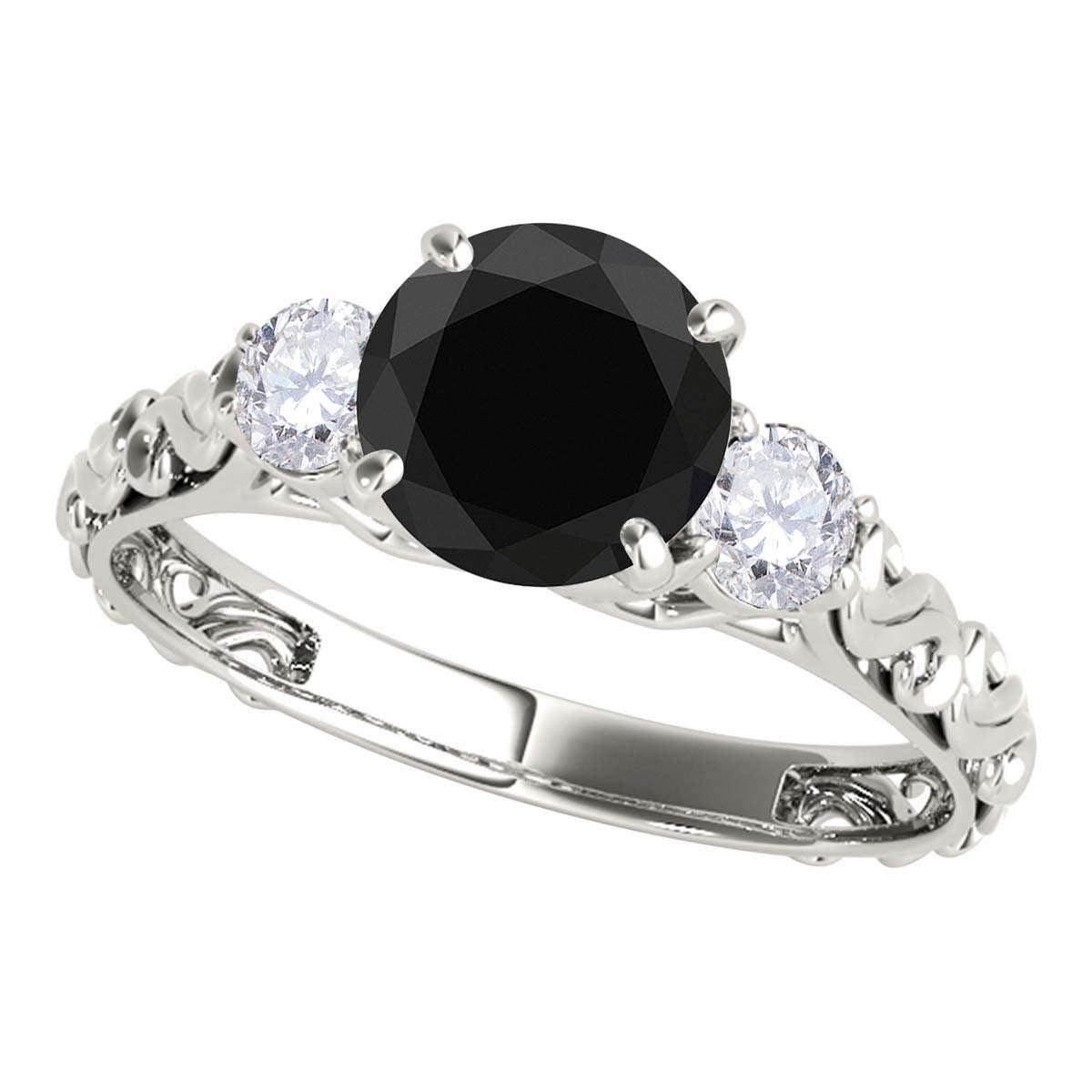 MAULI JEWELS1.05 Carat Natural Black & White Diamond Three Stone In 18K White Rose Yellow Gold