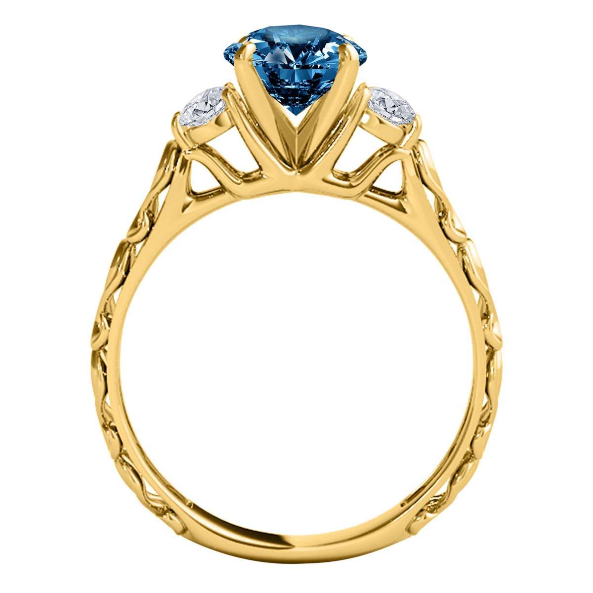 MAULI JEWELS 1.05 Carat Natural Blue & White Diamond Three Stone In 18K White Rose Yellow Gold |