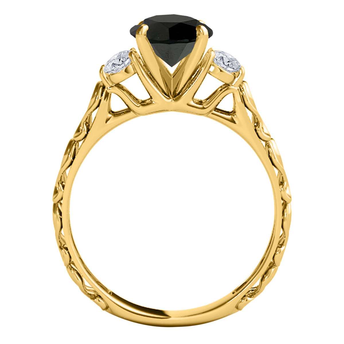 MAULI JEWELS1.05 Carat Natural Black & White Diamond Three Stone In 18K White Rose Yellow Gold