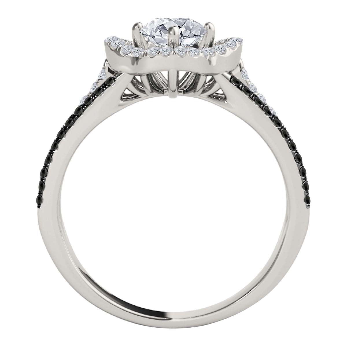 14K Solid Rose White & Yellow Gold 3/4 Carat Halo White And Black Diamond Engagement Rings For Women - Mauli Jewels
