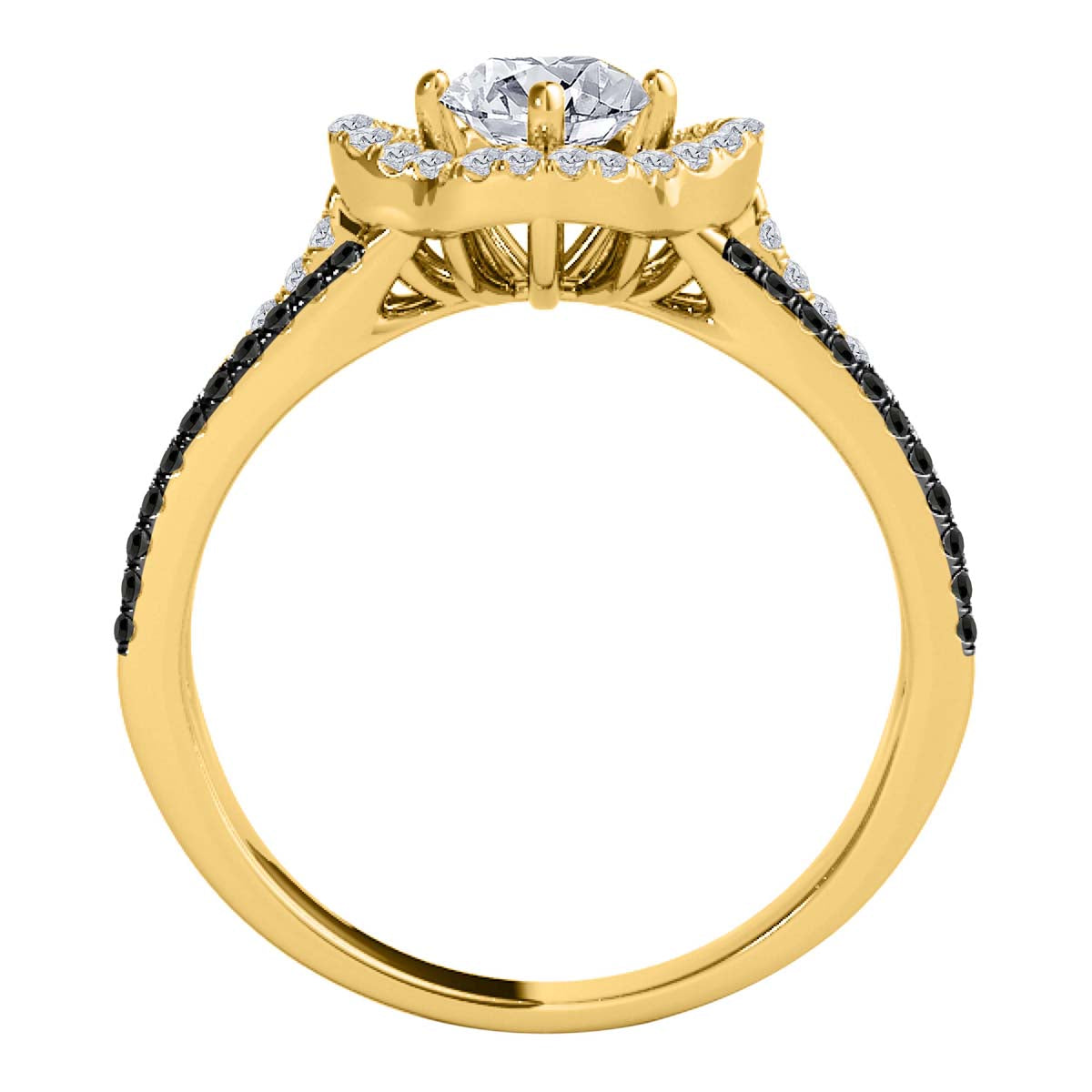 14K Solid Rose White & Yellow Gold 3/4 Carat Halo White And Black Diamond Engagement Rings For Women - Mauli Jewels