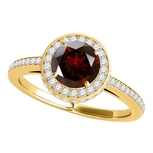 1.50 Carat Halo Red And White Diamond Engagement Rings For Women's In 18K Rose White Yellow Solid Gold