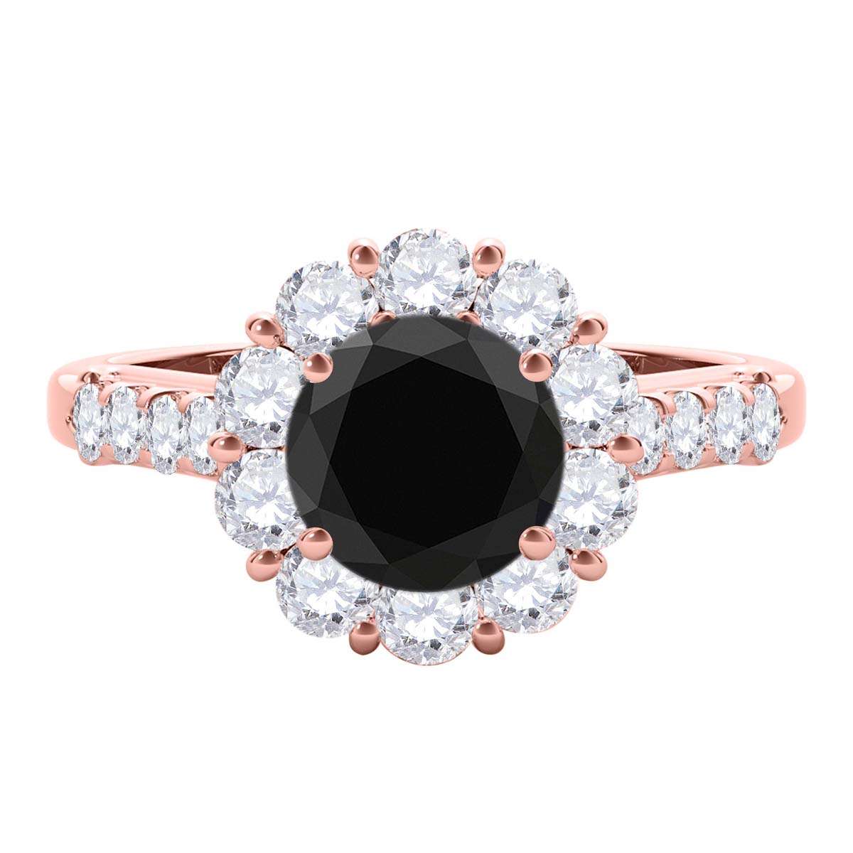 1.50 Carat Halo Black And White Diamond Engagement Rings In 14K Solid Yellow White & Rose Gold