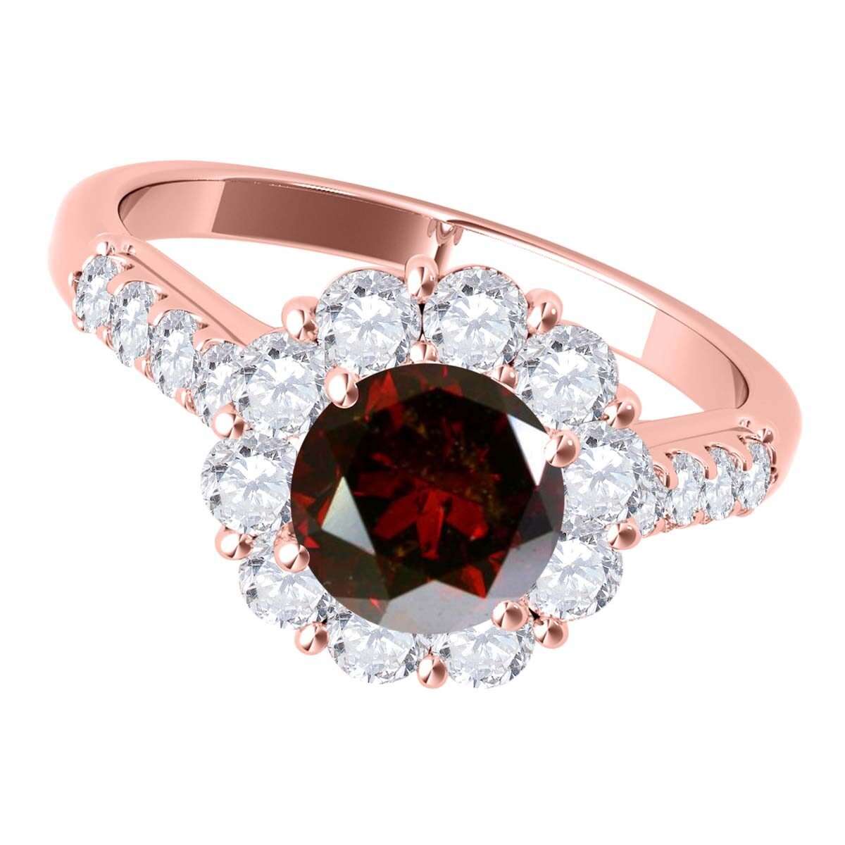 1.50 Carat Halo Red And White Diamond Engagement Rings In 14K Solid Yellow White & Rose Gold