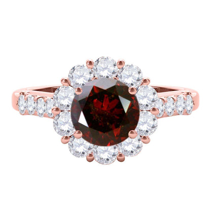 1.50 Carat Halo Red And White Diamond Engagement Rings In 14K Solid Yellow White & Rose Gold