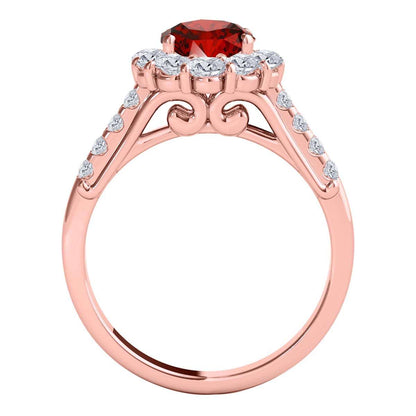 1.50 Carat Halo Red And White Diamond Engagement Rings In 14K Solid Yellow White & Rose Gold