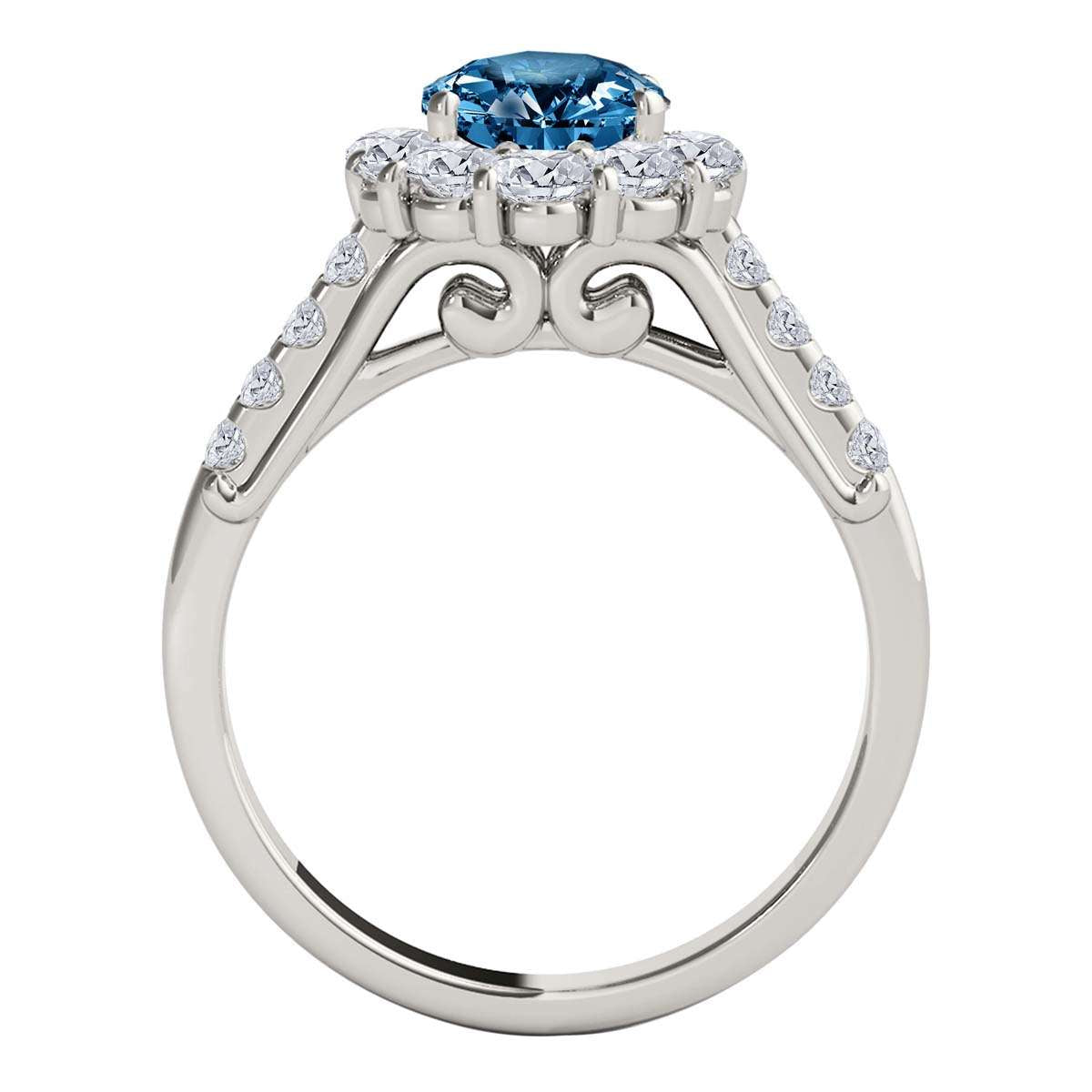 1.50 Carat Halo Blue Diamond Solid 14K Rose White & Yellow Gold Engagement Rings For Women