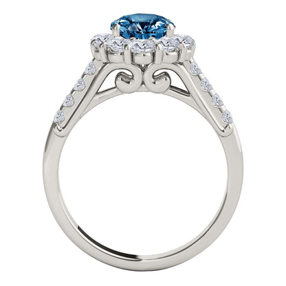 1.50 Carat Halo Blue Diamond Solid 14K Rose White & Yellow Gold Engagement Rings For Women