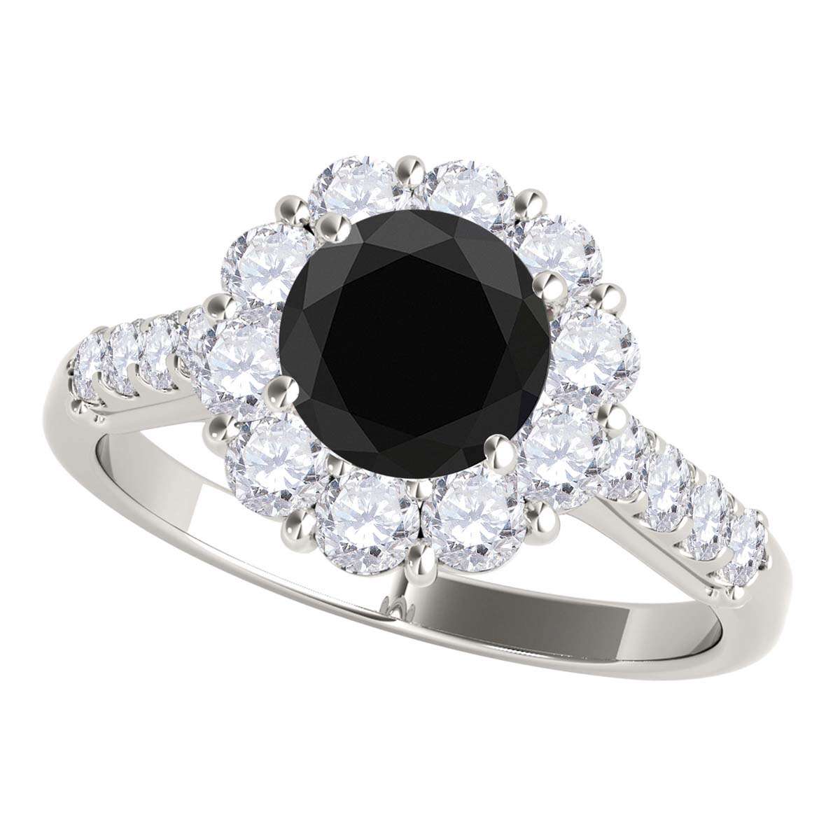 1.50 Carat Halo Black And White Diamond Engagement Rings In 14K Solid Yellow White & Rose Gold