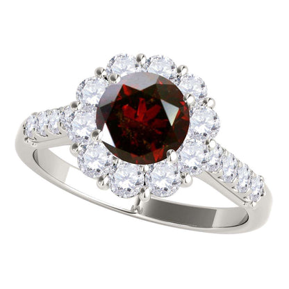 1.50 Carat Halo Red And White Diamond Engagement Rings In 14K Solid Yellow White & Rose Gold