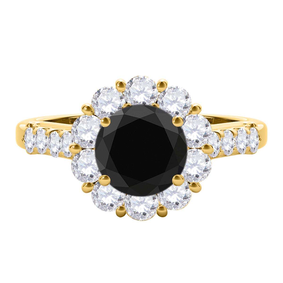 1.50 Carat Halo Black And White Diamond Engagement Rings In 14K Solid Yellow White & Rose Gold