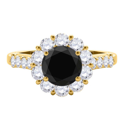 1.50 Carat Halo Black And White Diamond Engagement Rings In 14K Solid Yellow White & Rose Gold