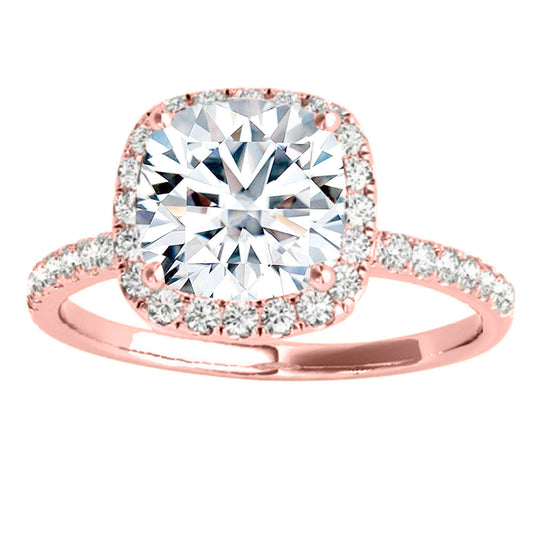 1.75 Carat Halo Moissanite & Natural Diamond Engagement Ring In 14K Solid Rose / White & Yellow Gold